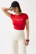 Thanks God Baskılı Likralı Crop T-Shirt resmi